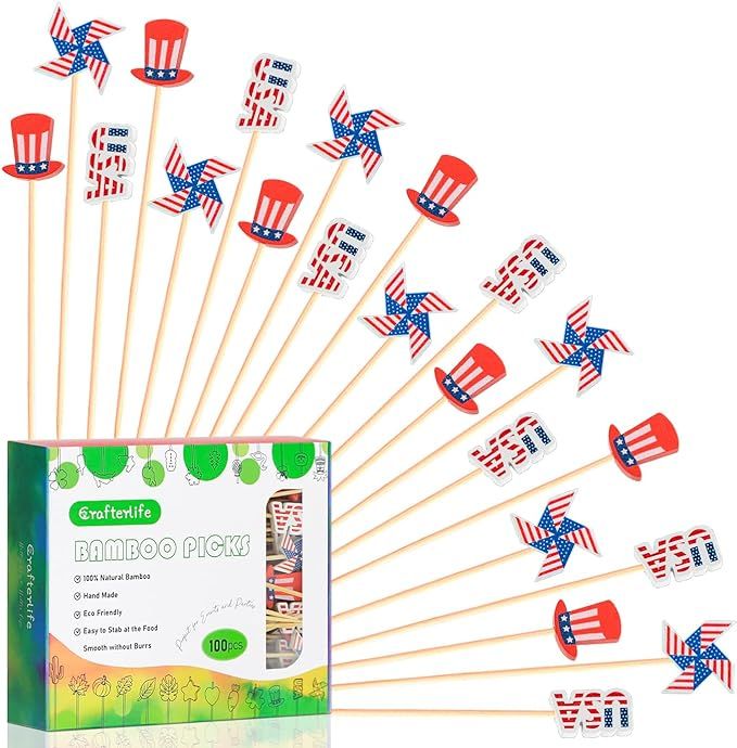 4th of July Patriotic Cocktail Picks Red White and Blue Toothpicks Fruit Sticks Sandwich Charcute... | Amazon (US)