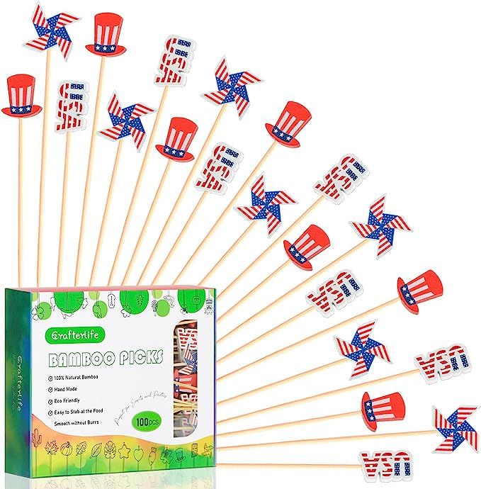4th of July Patriotic Cocktail Picks Red White and Blue Toothpicks Fruit Sticks Sandwich Charcute... | Amazon (US)