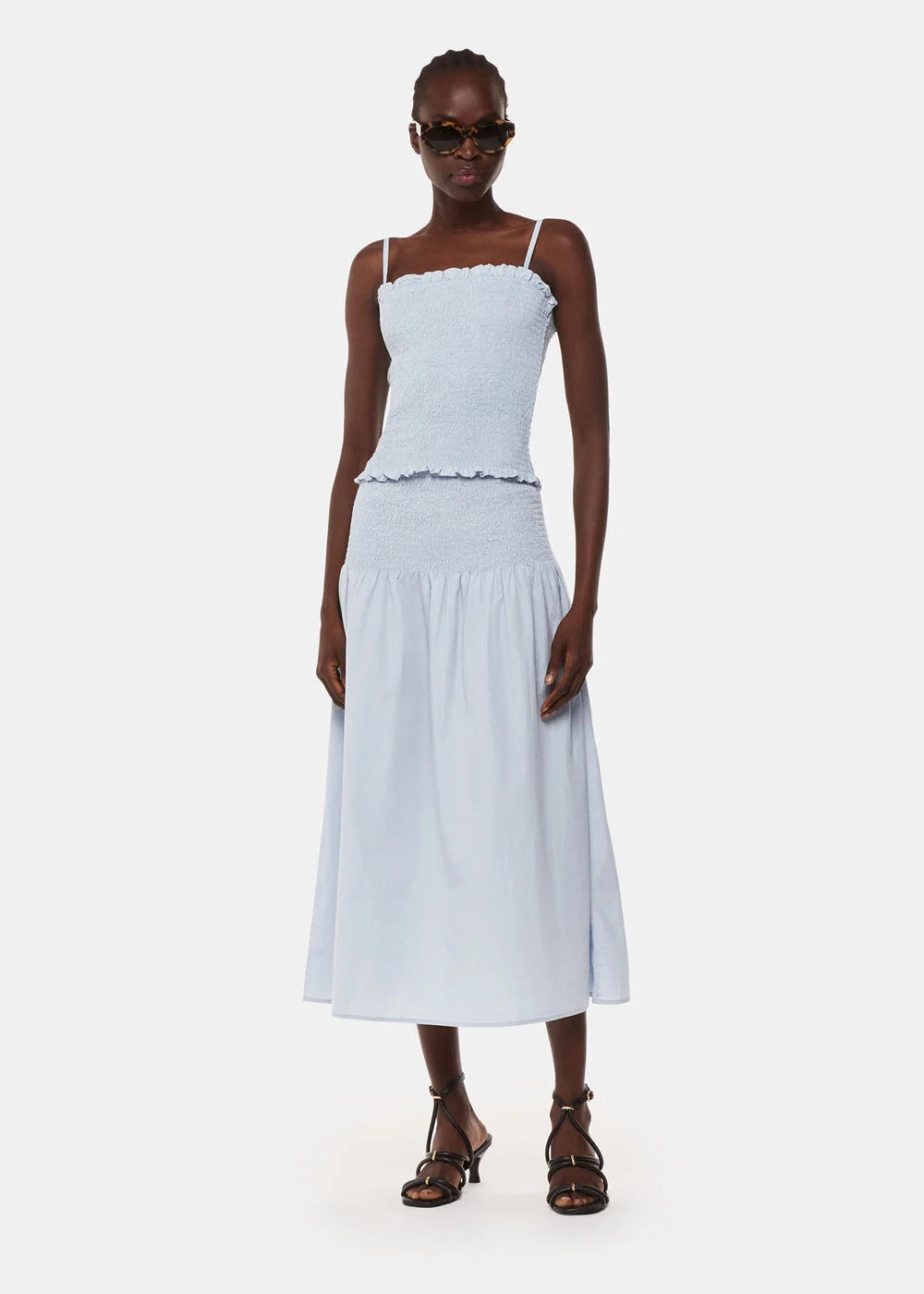 Blue Louisa Smocked Midi Skirt | WHISTLES | Whistles UK | | Whistles