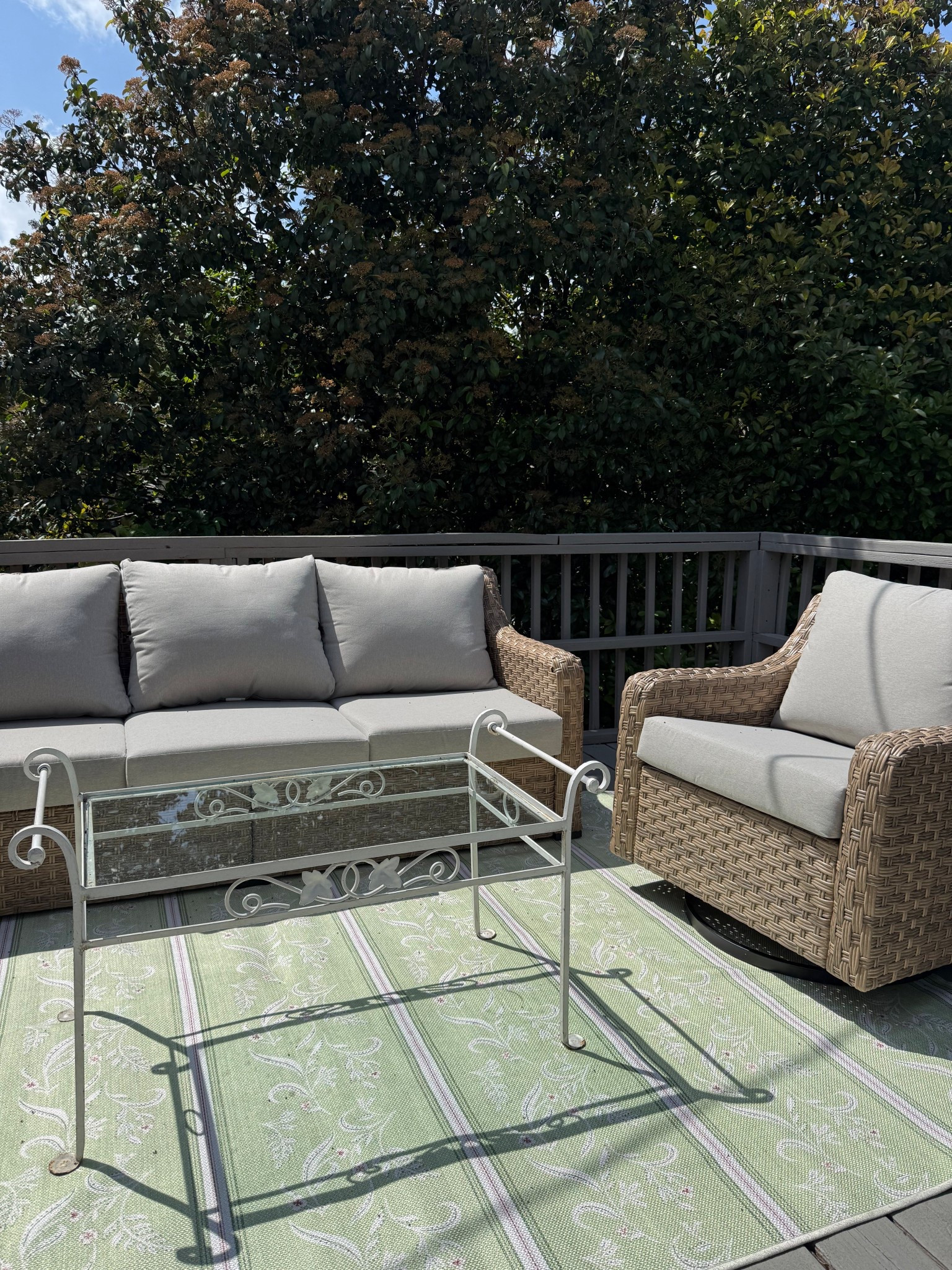 Our outdoor space is coming together! The colors in this rug are soooo perfect for spring and summer! I love that it’s machine/washable since it’s out in the elements. Now I just need some pillows to tie everything together. #outdoorfurniture #outdoorlivingspace #outdoorrug #lifestyle

#LTKHome #LTKmomlife