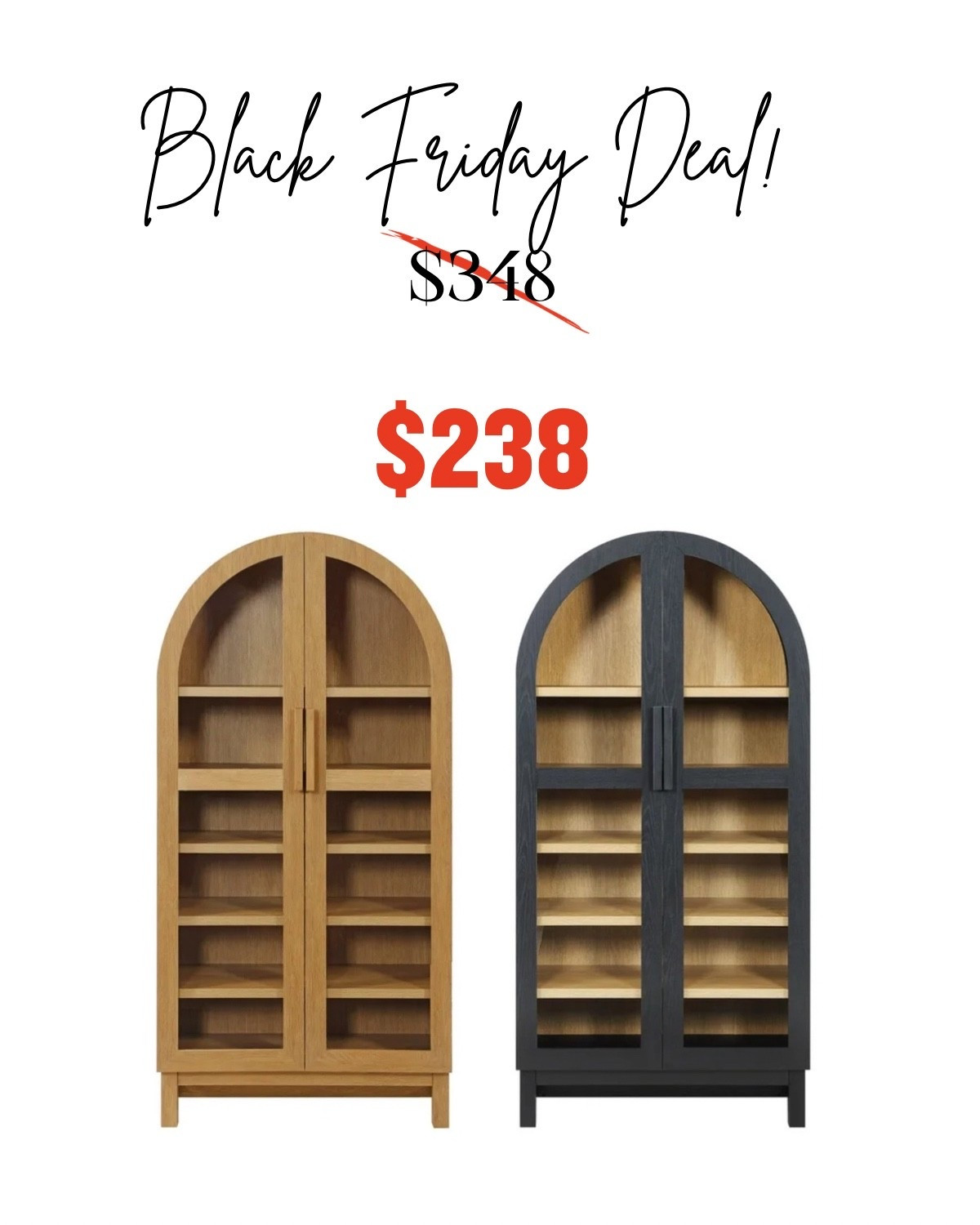 This favorite arch display cabinet with glass doors is such a great deal! In addition to the honey or black, it’s also available in a beautiful green color. It would be beautiful for displaying white coral and beach house treasures and other decor. I’d also be tempted to paint it a blue or white color! 

#LTKCyberWeek #LTKSaleAlert #LTKHome