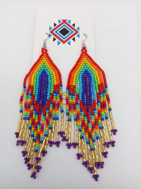 Beautiful Rainbow Design Native American Style Seed Bead Earrings Handmade | Etsy (US)