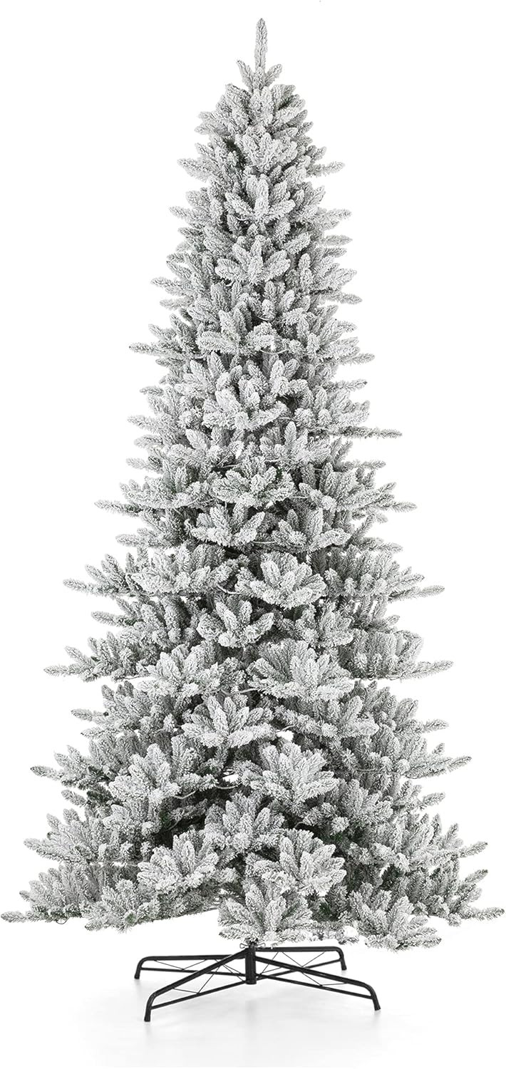 11ft Pre-lit Snow Flocked Fir Artificial Christmas Tree w/Easy Assembly Metal Stand Artificial Sl... | Amazon (US)