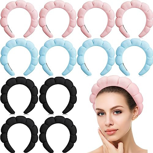 Lyrow Spa Headband Women for Washing Set of 12 Skincare Headbands Fabric Hair Bands Non Slip Hair Band Puffy SPA Headband for Girls Ladies(Pink, Blue and Black) | Amazon (US)