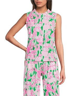 Anya Coordinating Floral Print Ruffle Neck Sleeveless Top | Dillard's