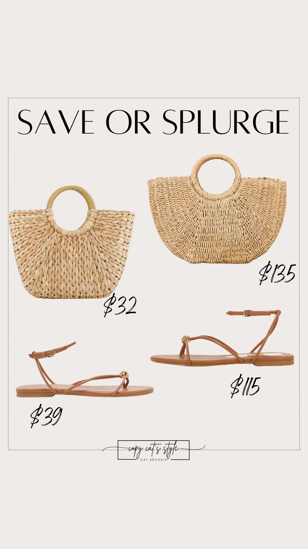 Save or splurge on summer staples. Look for less straw bags, strappy sandals. Amazon bags and sandals. 

#LTKSeasonal #LTKSaleAlert #LTKSpringSale