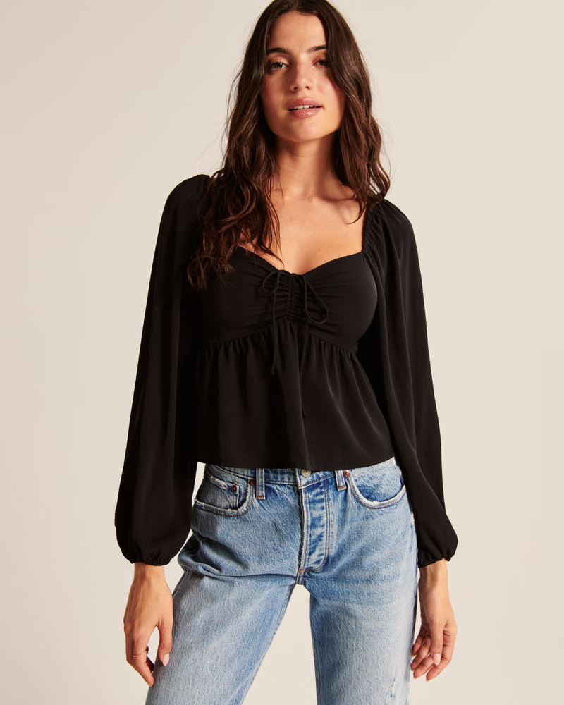Long-Sleeve Cinched Front Puff Sleeve Top | Abercrombie & Fitch (US)