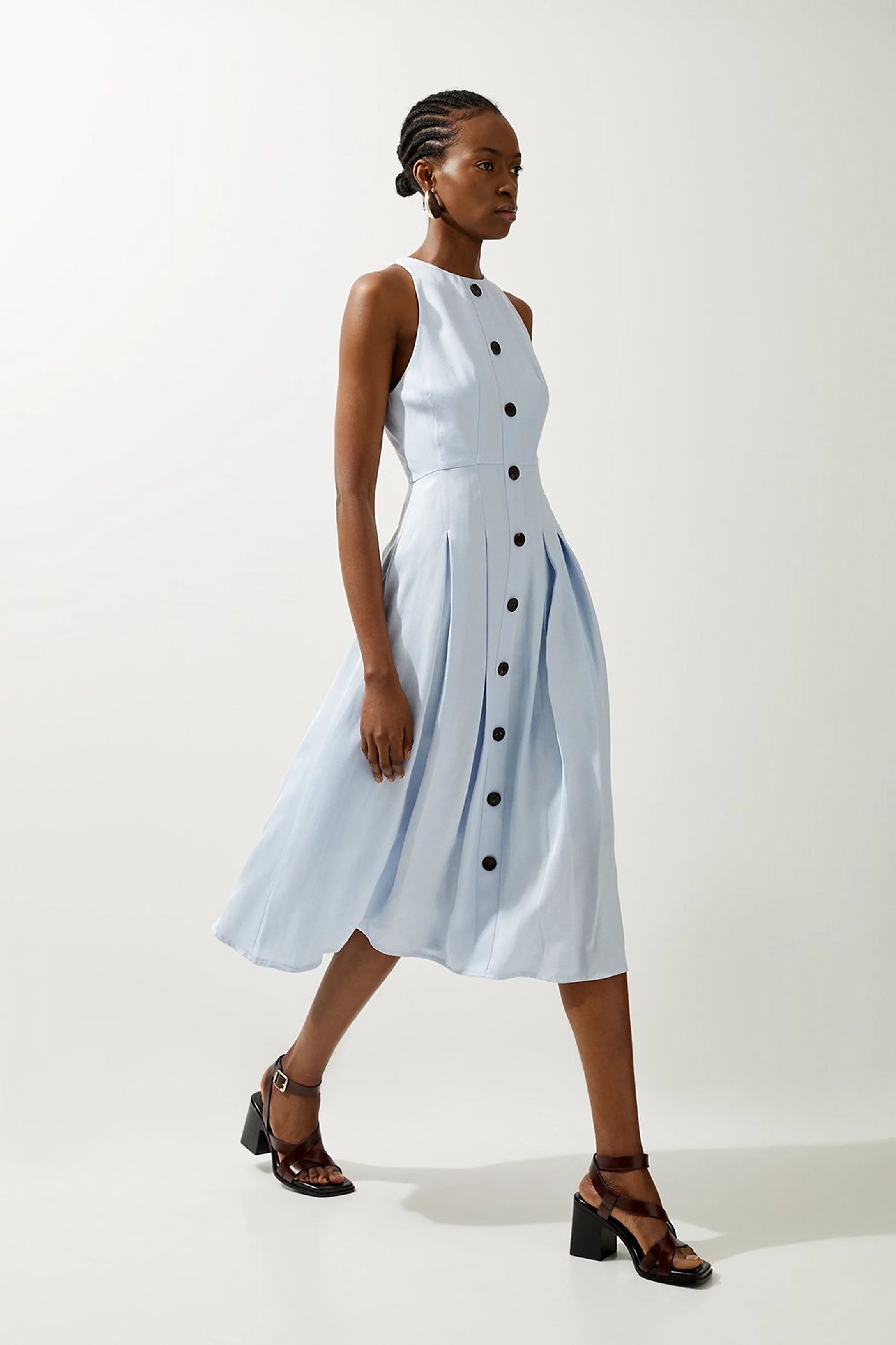 Premium Tailored Linen Button Through Full Skirted Maxi Dress | Karen Millen US