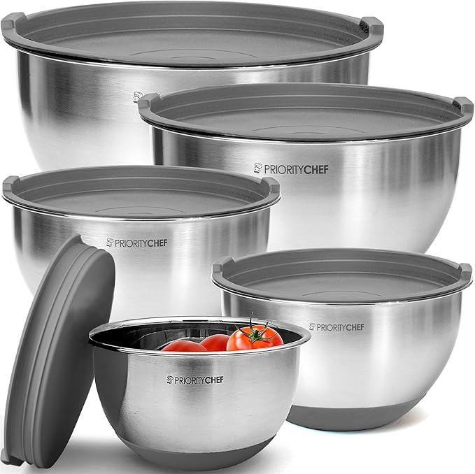 Priority Chef Premium Mixing Bowls With Airtight Lids Set, Thicker Stainless Steel Mixing Bowl Se... | Amazon (US)