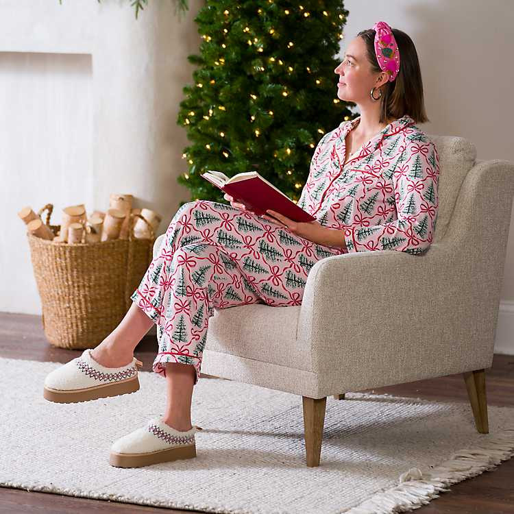 Christmas Bows with Trees Large Pajama Set | Kirklands