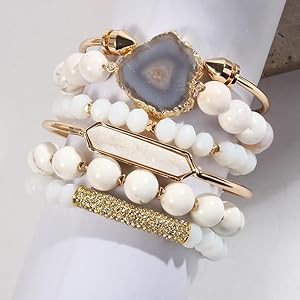 5PCS 6PCS Natural Boho Beaded Bracelets/Bangle for Women Men,Healing Turquoise Jasper Agate Cryst... | Amazon (US)