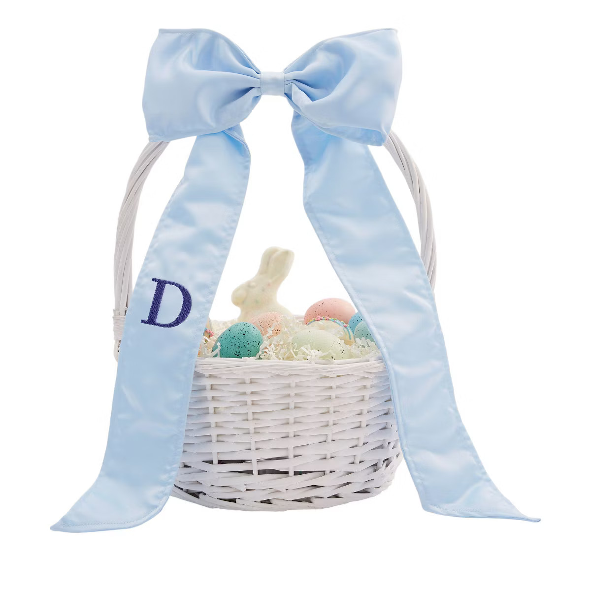 Personalization Mall White Easter Basket With Initial Embroidered Bow | Target