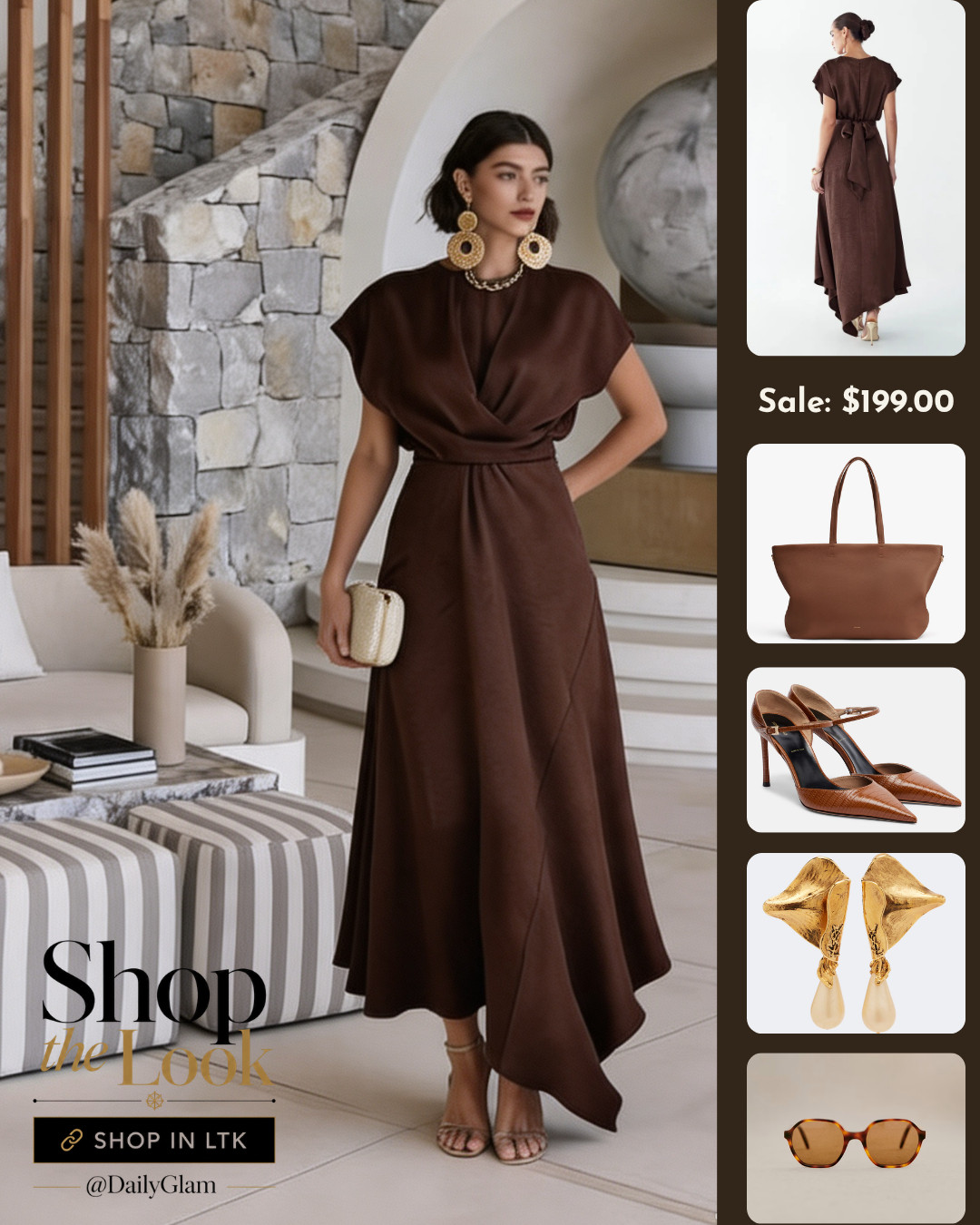 Old money brown wrap maxi dress, quiet luxury home & lounge styling

#QuietLuxury #OldMoneyStyle #SatinMaxiDress #BrownDress #DrapedDress #NeutralWardrobe #ElegantOutfit #LuxeCasual 

 #LTKootd #LTKOver40 #LTKWorkwear