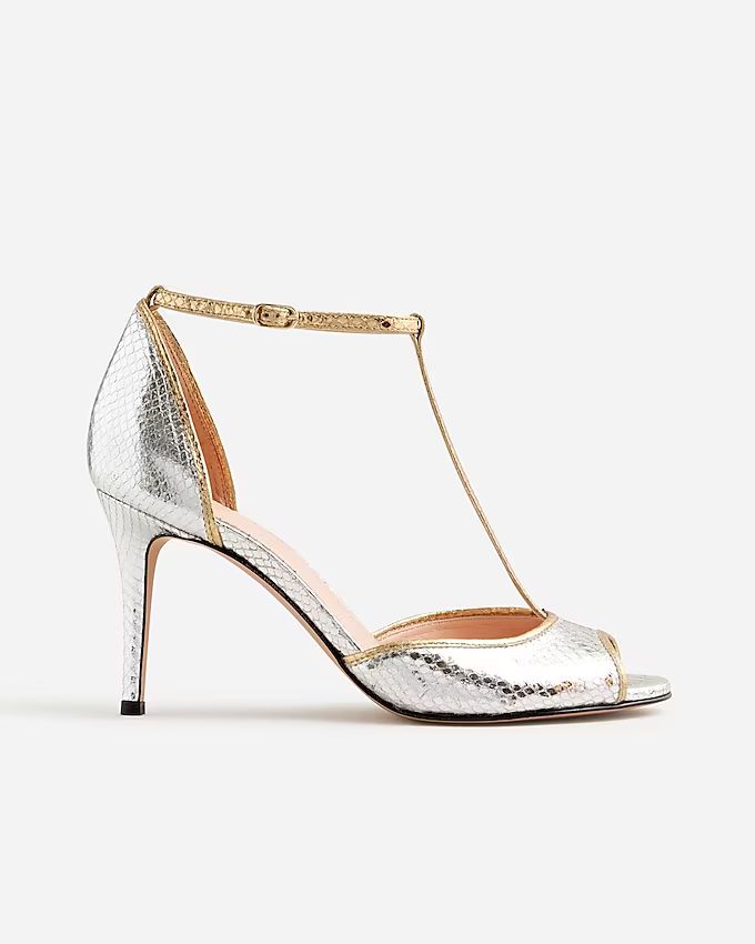 Collection Rylie T-strap heels in snake-embossed Italian leather | J.Crew US
