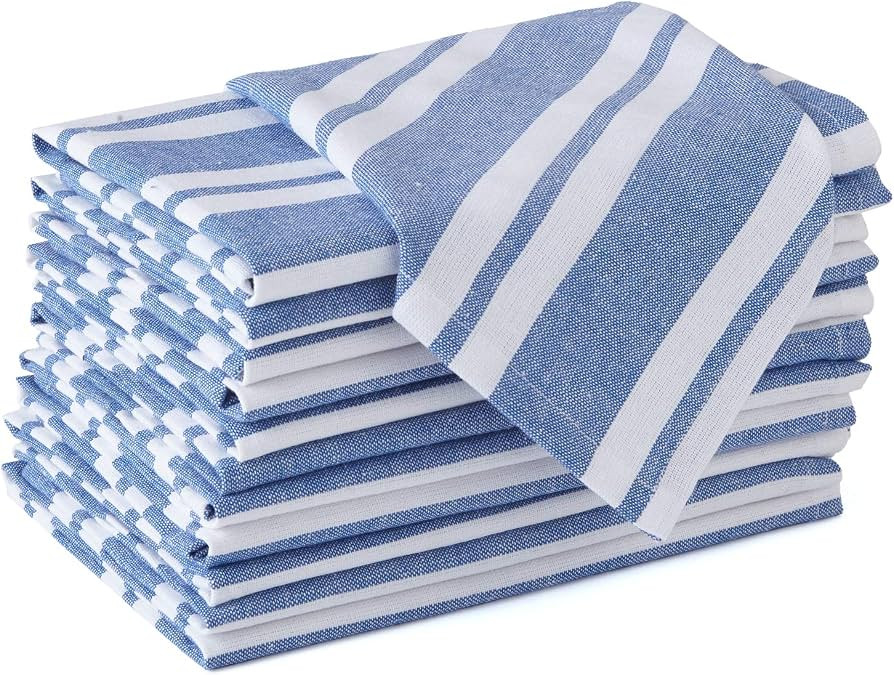 Encasa XO Cotton Cloth Napkins Set of 12, 17"x17" | Washable & Reusable Dinner Napkins Franca Blu... | Amazon (US)