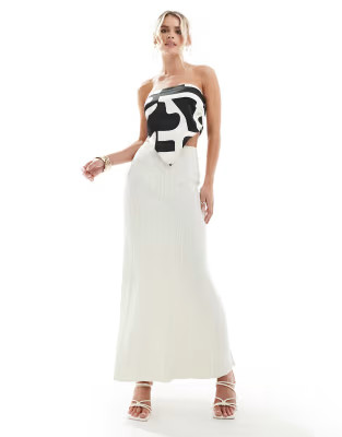 4th & Reckless Petite knit ribbed fishtail maxi skirt in cream | ASOS (Global)