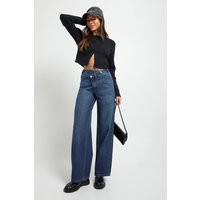 boohoo Women's High Waist Crossover Waistband Wide Leg Jean in Dark Indigo | Size: 2 | Denim/Cotton | boohoo (US & Canada)