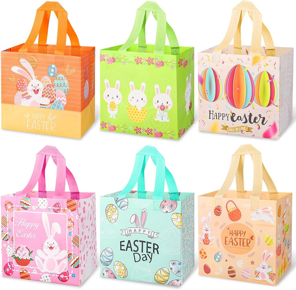 Easter Bags with Handles, Reusable Easter Gift Bags, Bunny Easter Egg Hunt Party Treat Bag for ki... | Amazon (US)