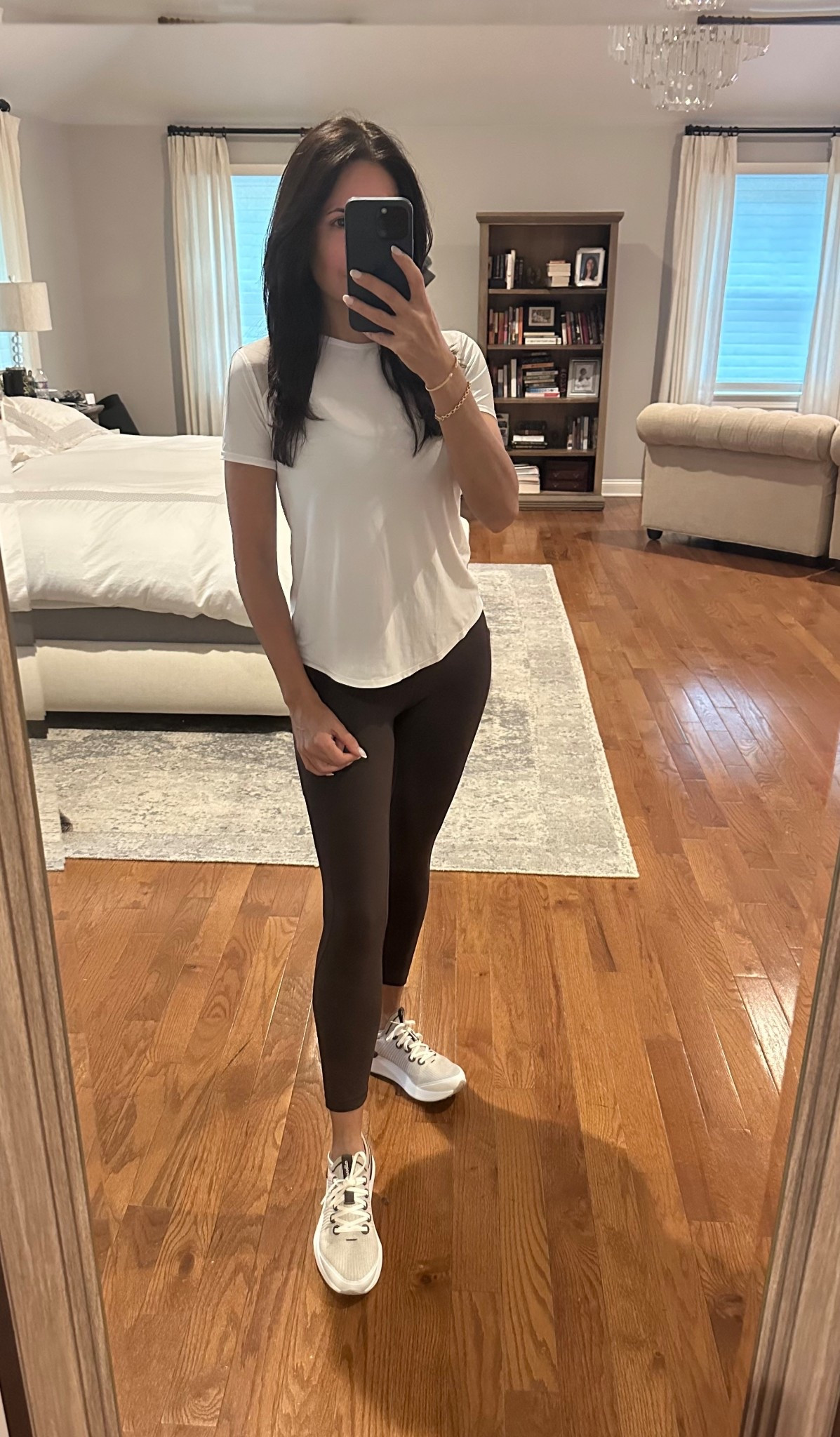 Chocolate brown leggings and sneakers. Workout look. 

#LTKOver40 #LTKSeasonal #LTKSummerEdit