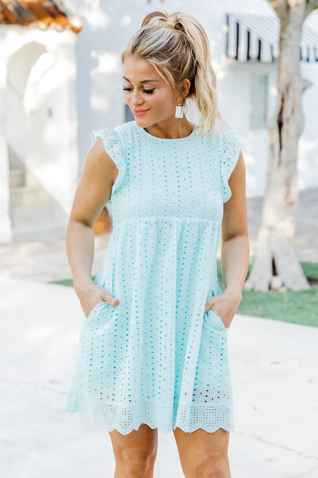 You Found My Heart Light Blue Scoop Neck Lace Romper Dress | Pink Lily