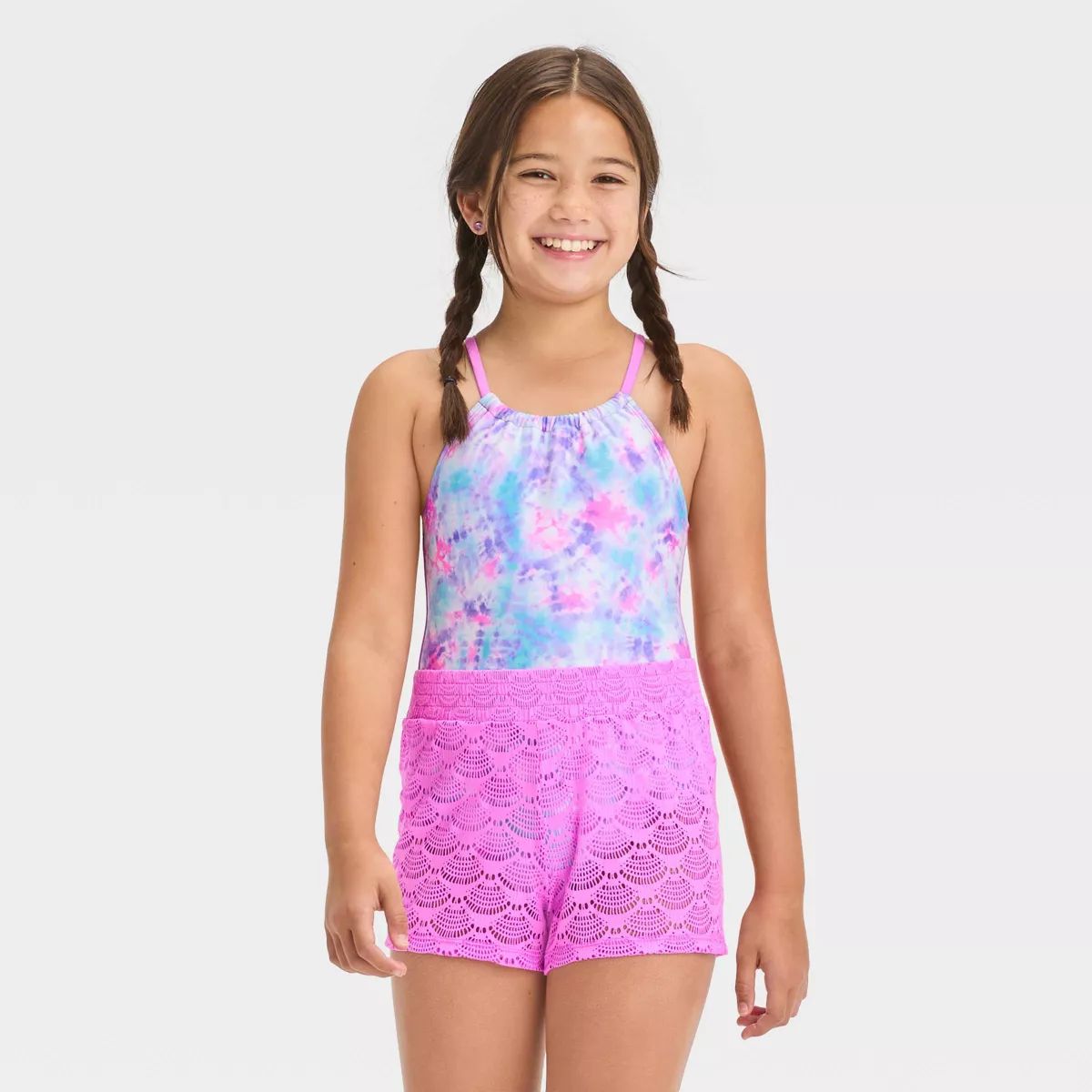 Girls' Tie-Dye One Piece Swimsuit Set - Cat & Jack™ Violet | Target