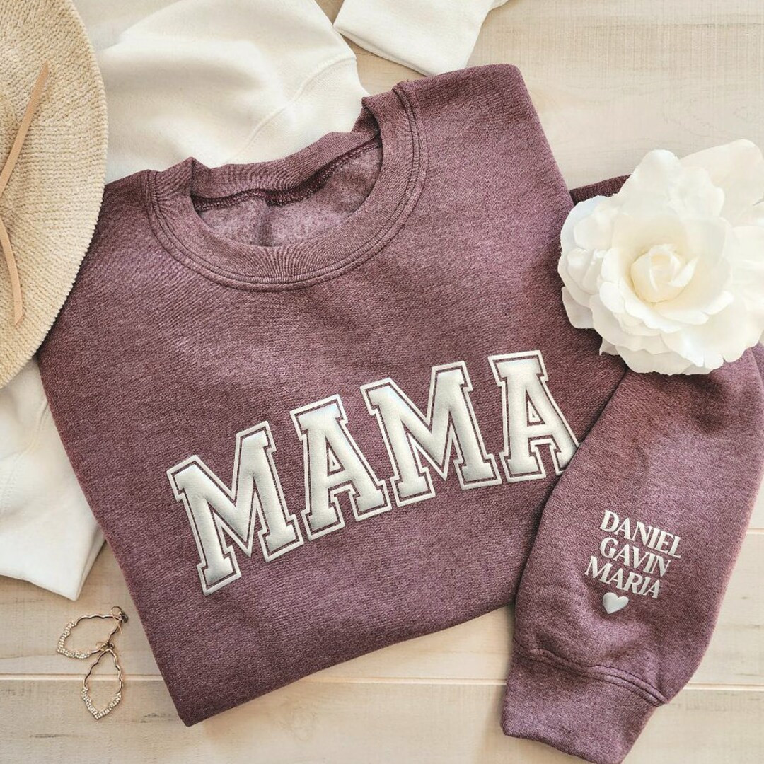 Mama Keepsake Sweatshirt With Puff Lettering, Personalized Kid Names on Sleeve, Mama Sweater, New... | Etsy (US)