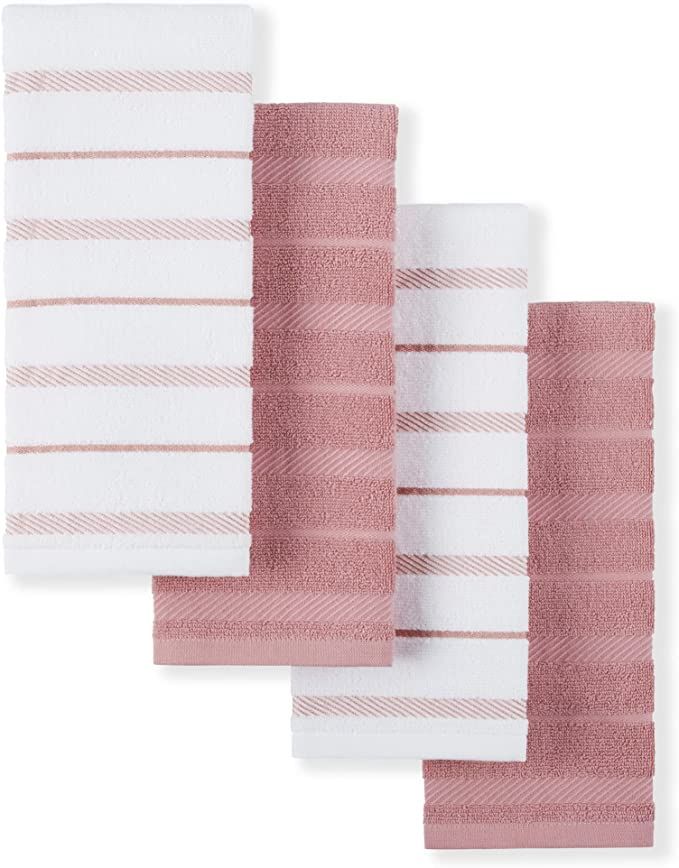 KitchenAid Albany Kitchen Towel 4-Pack Set, Dried Rose/White, 16"x26" | Amazon (US)