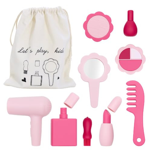 Silicone Pretend Play Makeup Set for Kids – Pink Little Girls Beauty Kit, Washable Kids Play Ha... | Amazon (US)