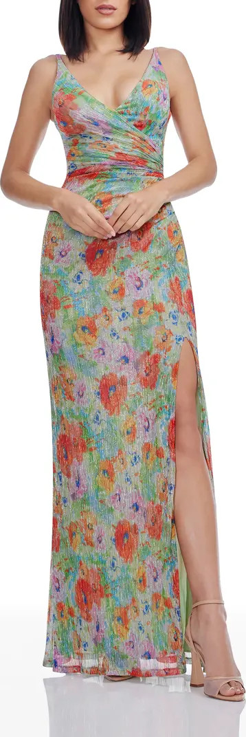 Jordan Metallic Floral Ruched Mermaid Gown | Nordstrom