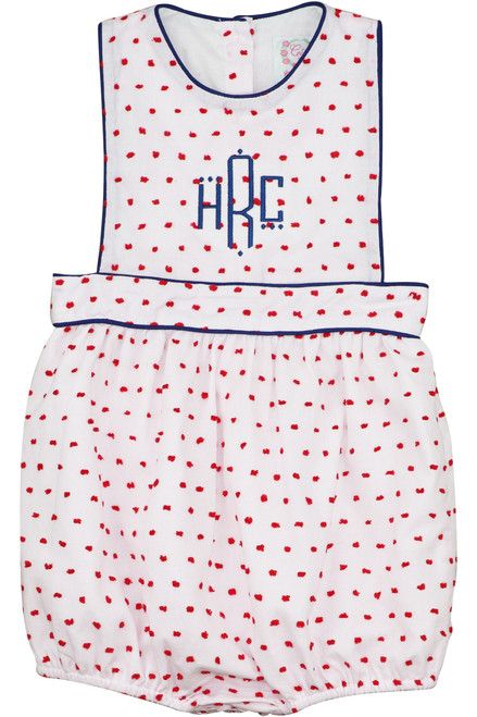White And Red Swiss Dot Navy Trim Bubble | Cecil and Lou