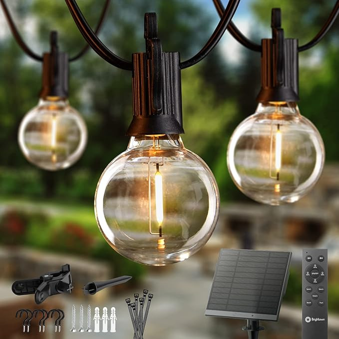 Brightown Solar String Lights Outdoor 58FT(48+10) with Remote Cable Ties and Hooks, G40 Patio Lig... | Amazon (US)