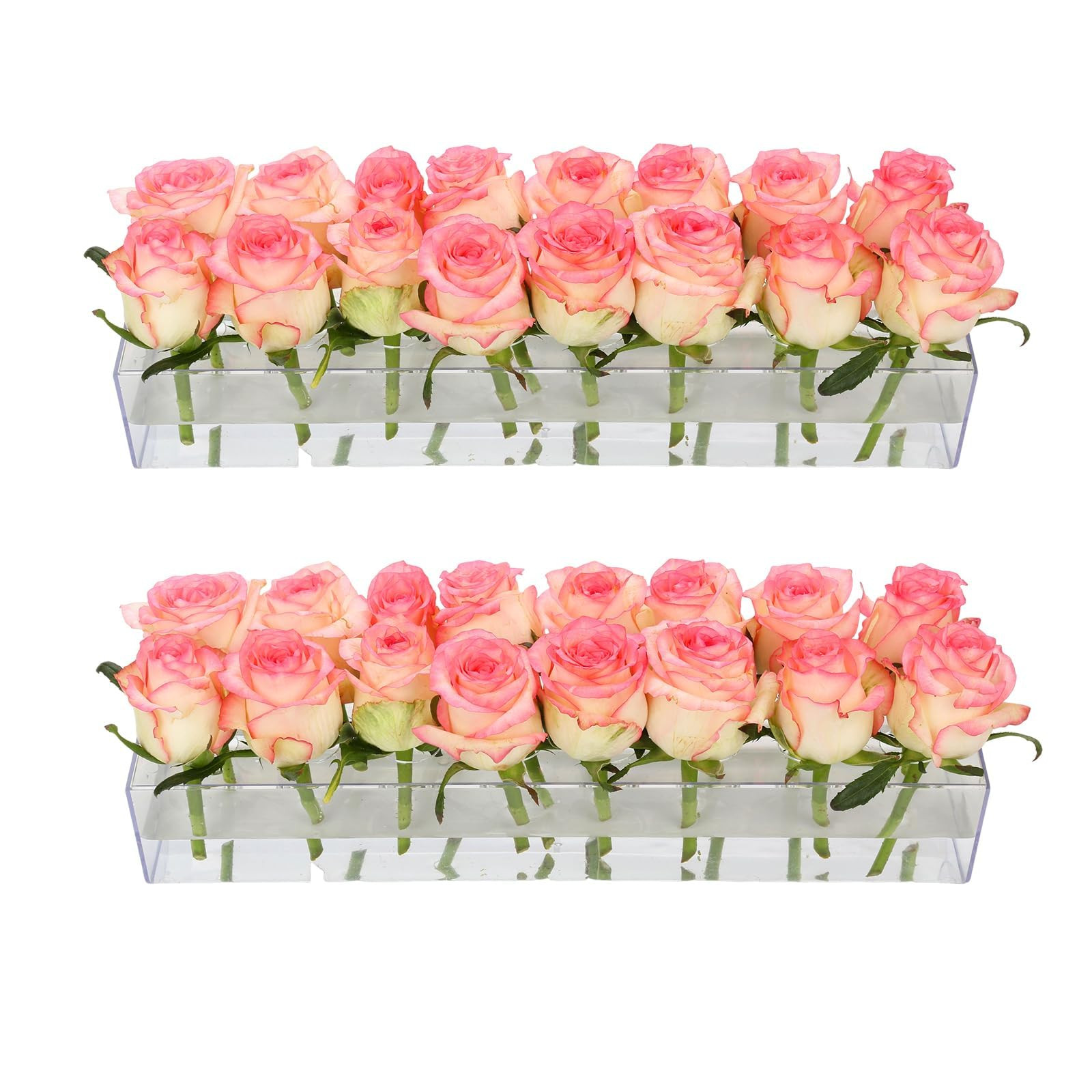 2Pack Clear Acrylic Flower Vase Rectangular, 15.7 Inches Long Floral Centerpiece Low Vases with H... | Amazon (US)