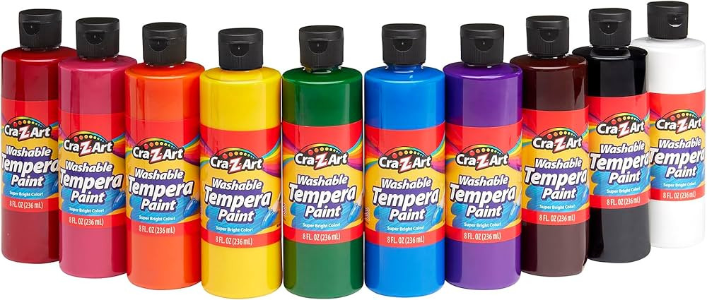Cra-Z-Art Washable Tempera Paint Bulk Pack 10ct, Assorted Colors 8oz each bottle | Amazon (US)