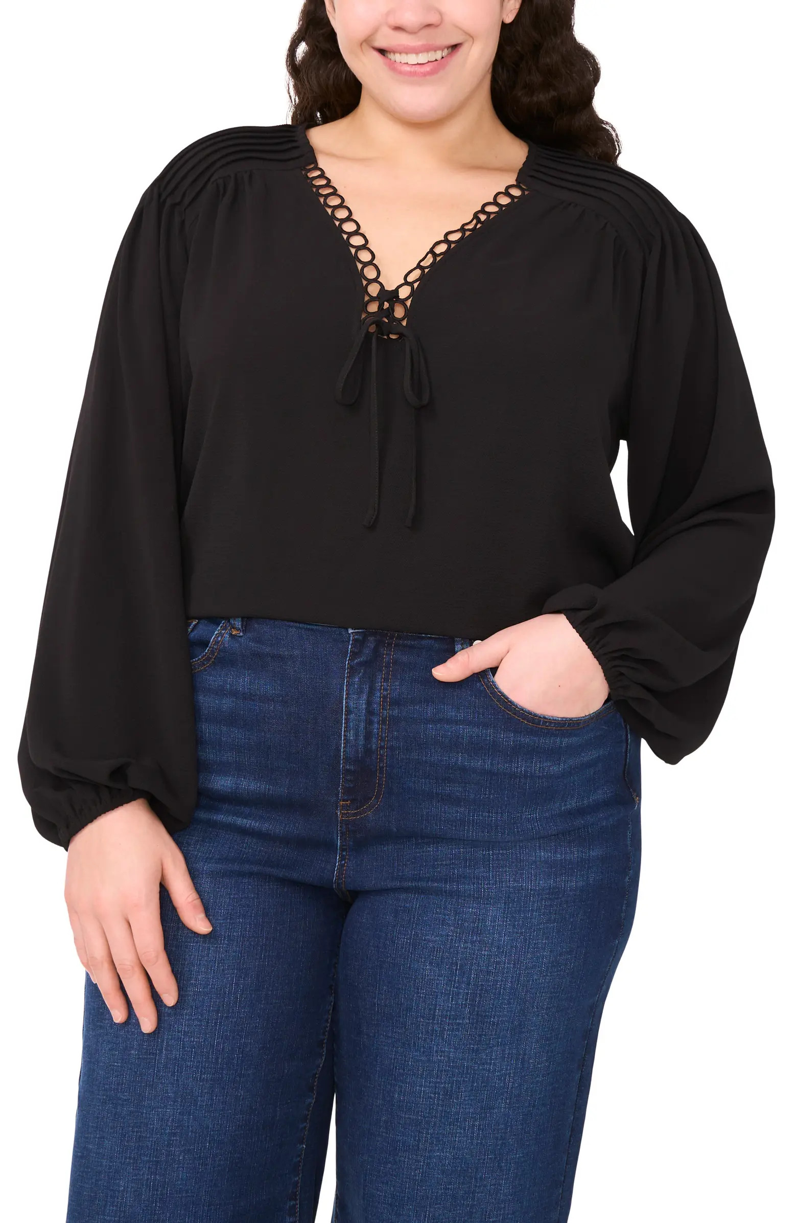 Circle Lace Long Sleeve Pintuck Top | Nordstrom