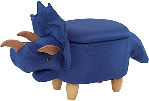 CRITTER SITTERS 15-in. Seat Height Denim Blue Triceratops Dinosaur Animal-Shaped Storage Ottoman for | Amazon (US)