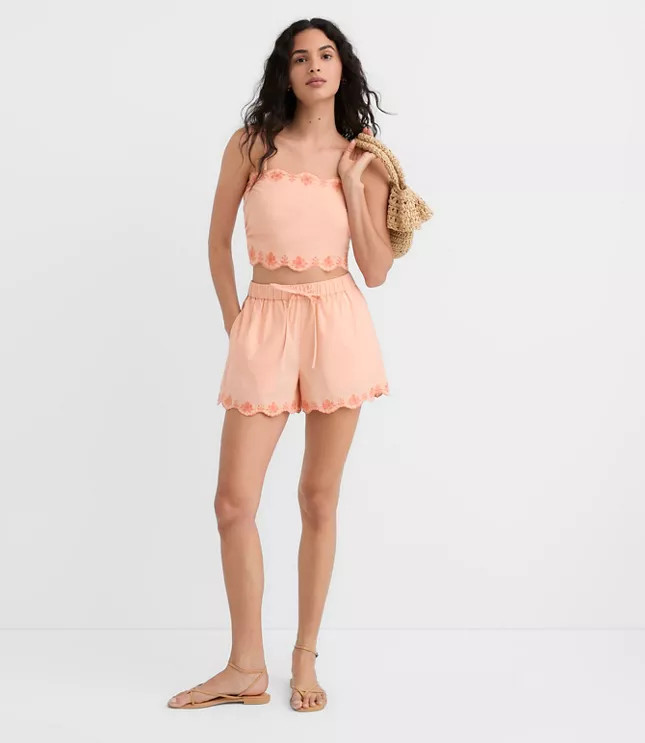 LOFT Beach Floral Embroidered Poplin Shorts | LOFT
