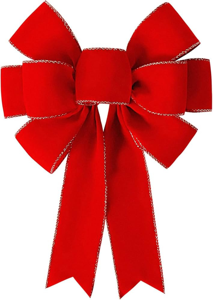 Red Bows Christmas Decorations Big Wired Velvet Bow with Gold Border for Wreaths Outdoor, Tree To... | Amazon (US)