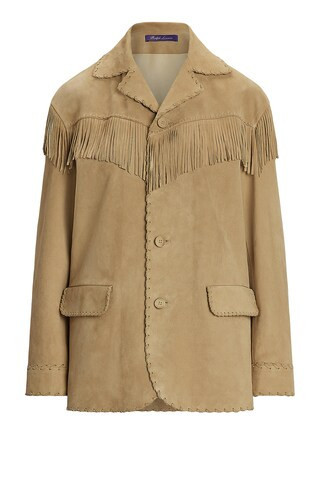 Ralph Lauren Collection Ryland Fringe-Trim Lamb-Suede Jacket in Tan | FWRD 