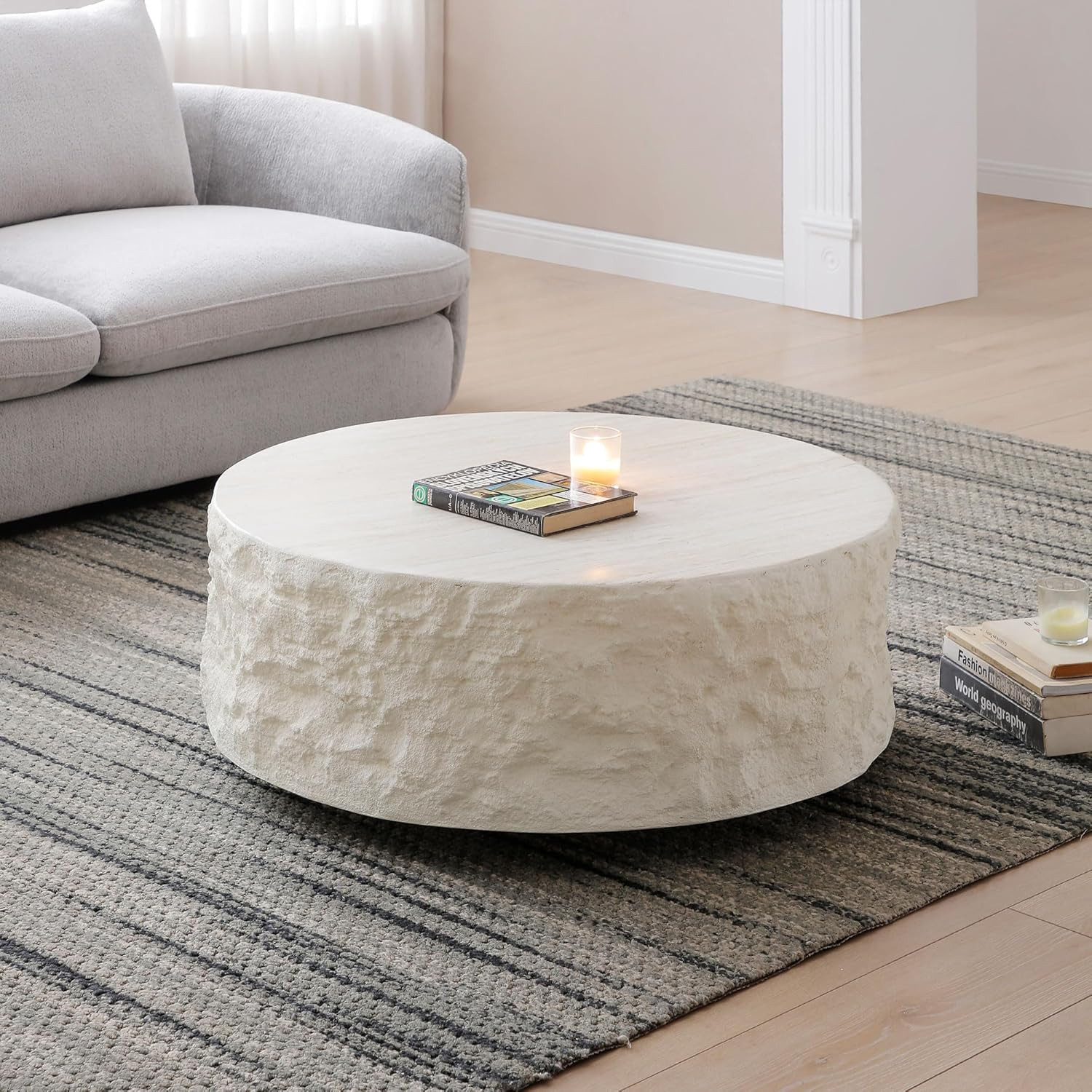 WILLIAMSPACE 35.4" Round Coffee Table for Living Room Circle Center Table, Modern Drum Coffee Tab... | Amazon (US)