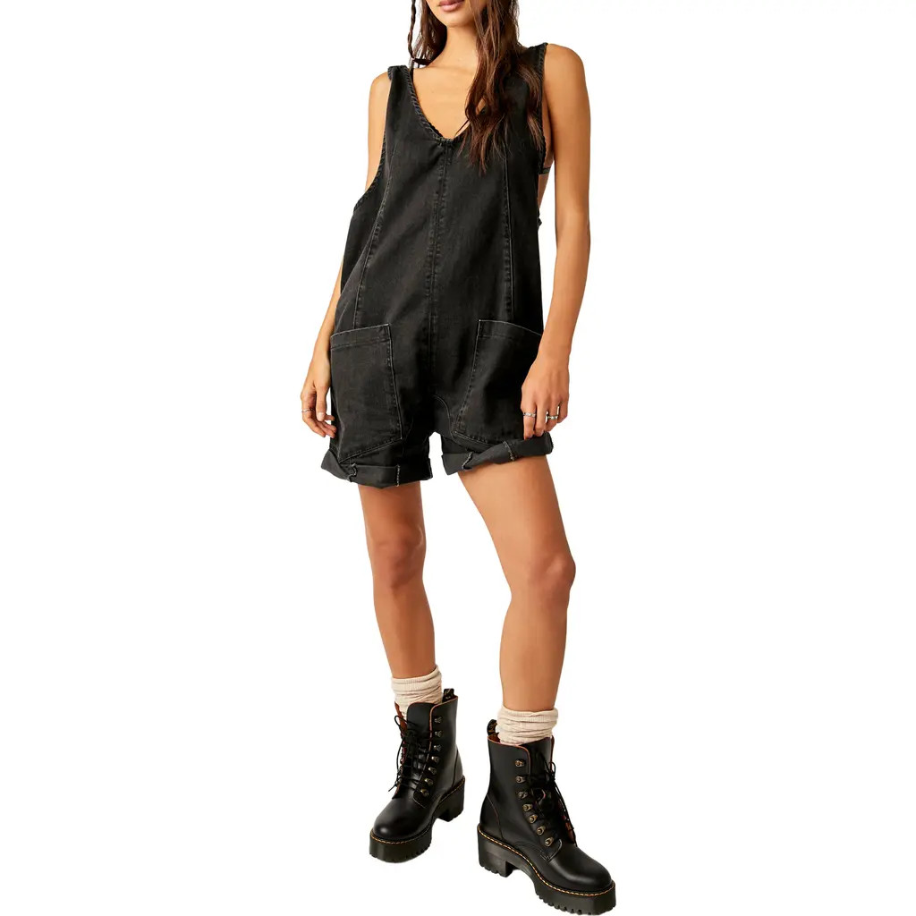 Free People High Roller Short Denim Overalls in True North at Nordstrom, Size X-Small | Nordstrom