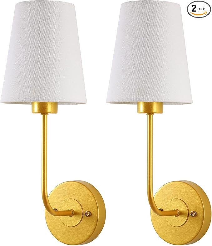 LEGELUX 2 Pack Vintage Industrial Wall Sconce Antique with Flared Funnel Linen Beige Fabric Shade... | Amazon (US)