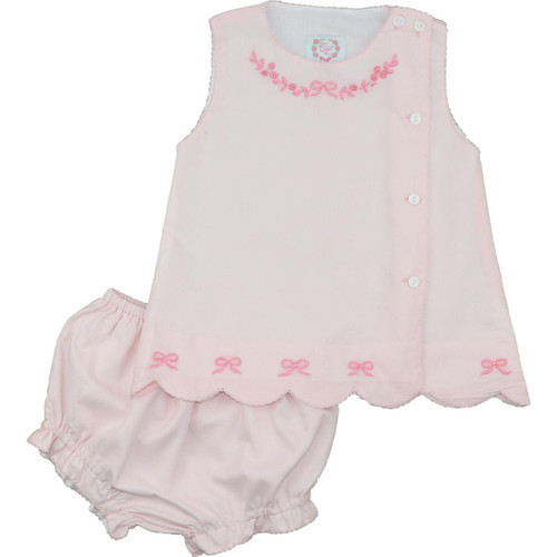 Pink Embroidered Bow Scalloped Diaper Set | Cecil and Lou