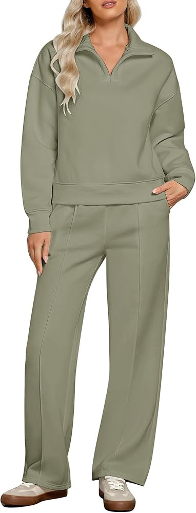 GRAPENT Sweatsuits Womens Sets 2 Piece Outfits Fleece Half Zip Sweatshirt Wide Leg Sweatpants Lou... | Amazon (US)