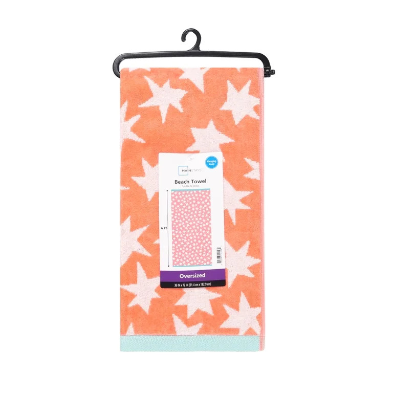 Mainstays Summer Vibes Cotton-Blend Beach Towel, 72 x 36 in, Red Star | Walmart (US)