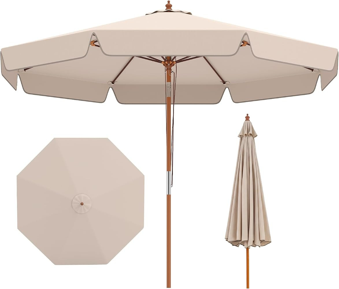COSTWAY 2.71M/2.8M/3M Garden Parasol, 8 Ribs Heavy-Duty Sun Shade Canopy with Tilt and Ruffled Ed... | Amazon (UK)