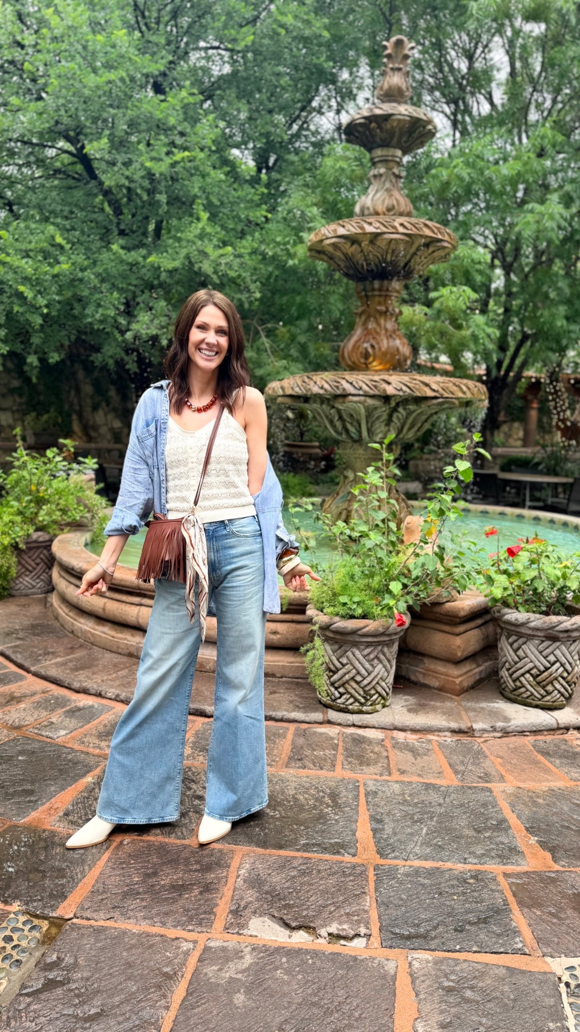 I love a Canadian tuxedo / denim on denim look  Wearing a small in the crochet tank and 26 in the jenas but should have done 25. If between I would say go down because they stretch. Love the bell bottom style especially for a country concert or festival outfit. I am 5’9 and the pants are perfect on me. So petites will need a hem  

#LTKFestival #LTKootd #LTKTall