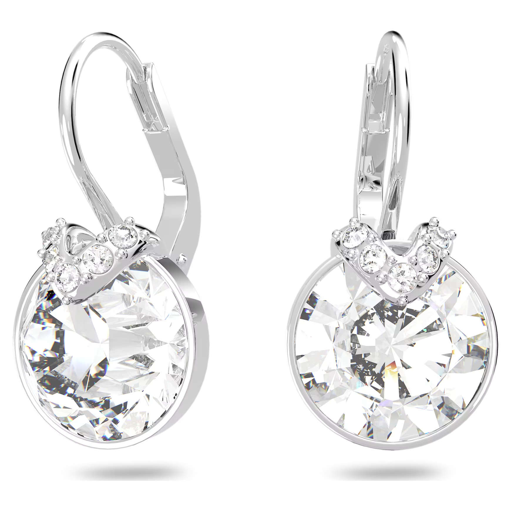 Bella V drop earrings, Round cut, White, Rhodium plated by SWAROVSKI | SWAROVSKI