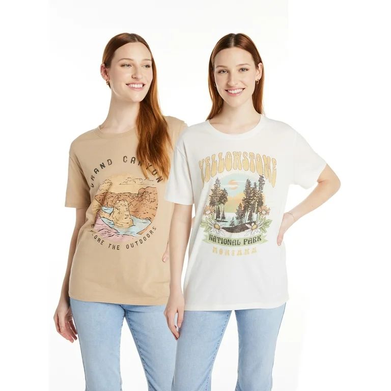 Time and Tru Women's Grand Canyon and Yellowstone Graphic T-Shirts, 2-Pack, Sizes XS-XXXL | Walmart (US)