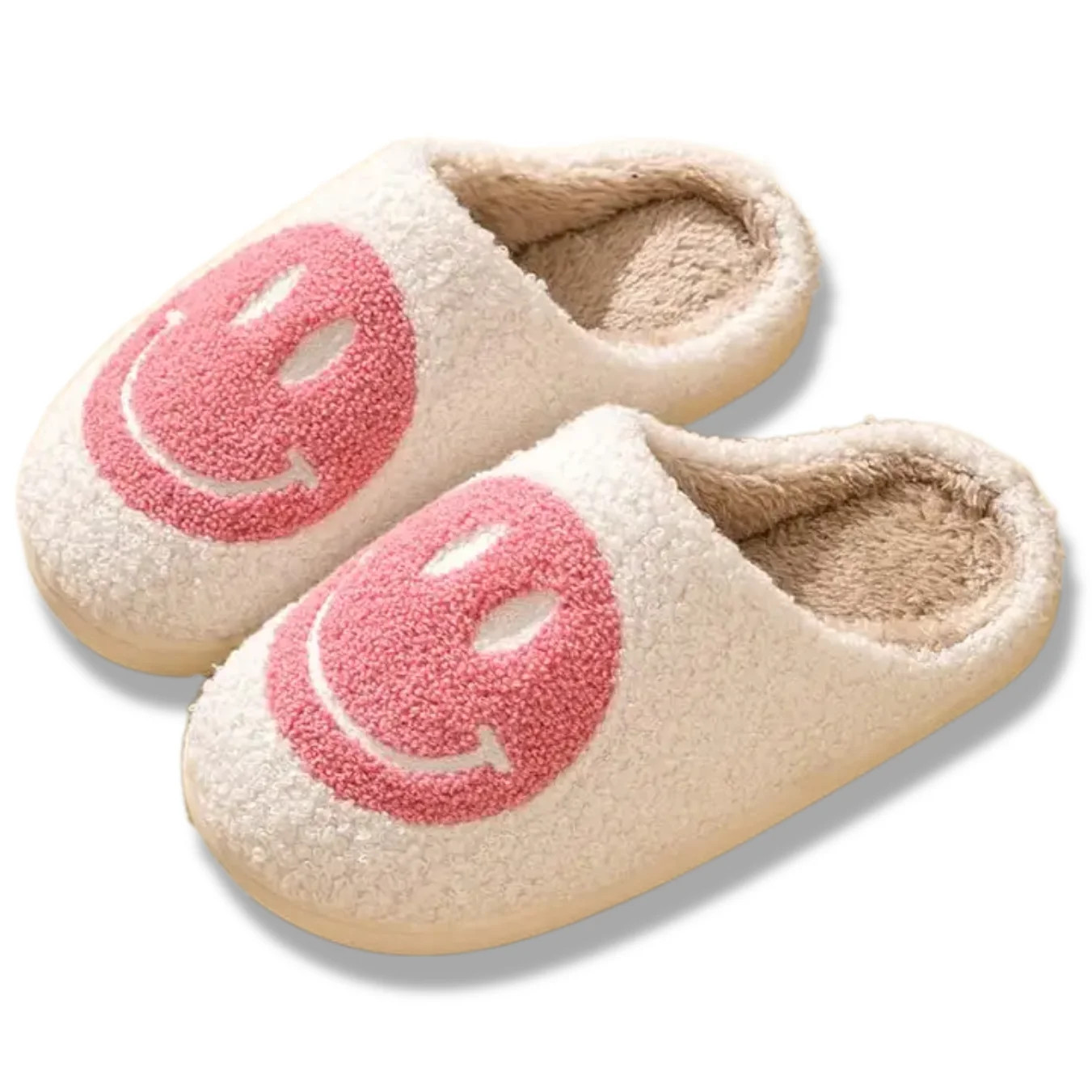 Smiley Face Slippers (Unisex), Slip Resistant, Slide-On House Shoes, Pink (US Womens 8 / Mens 6.5... | Walmart (US)