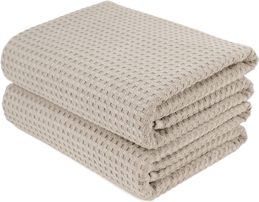 POLYTE Microfiber Oversize Quick Dry Lint Free Bath Towel, 60 x 30 in, Set of 2 (Beige, Waffle We... | Amazon (US)